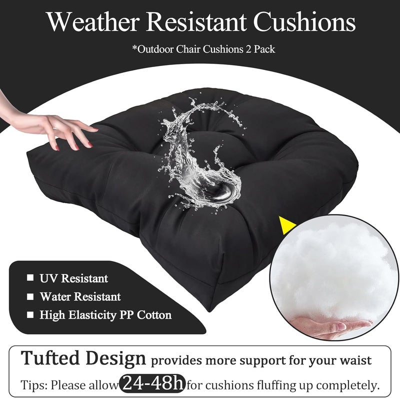 MTMR Water-Repellent Outdoor Chair Cushions Set of 2, 19”X19” Patio Chair Cushions with High Elasticity PP Cotton, No Fading Tufted Patio Seat Cushion for Outdoor Furniture, Thick Patio Cushions - Image 4